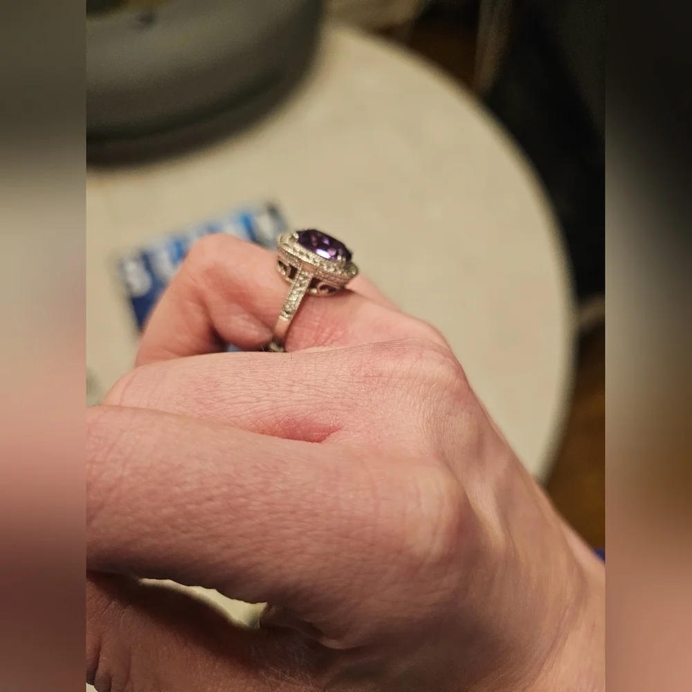 Cushion Cut Amethyst Ring Sterling Silver - Picture 5 of 17